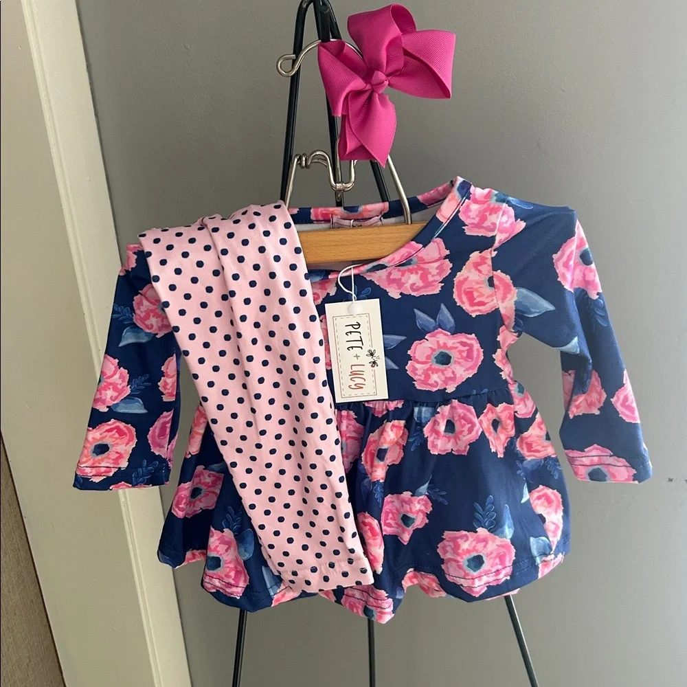 Pete + Lucy Floral Baby Dress with Polka Dot Leggings
Size 0-6 months - Picture 3 of 3